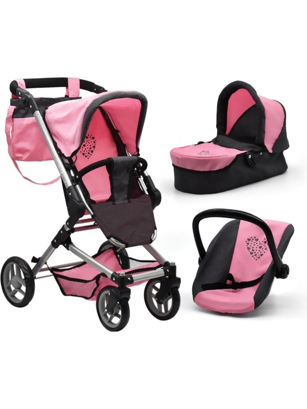 3-in-1 Baby Doll Stroller & Bassinet - Foldable Toy Pram for Girls & Toddlers